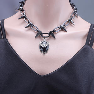 European American Gothic <b>Necklace</b> Black Spike Chain <b>Ruby</b> Bat Pendant Zinc Alloy Party Jewelry Men Women Hip Hop Style - Product Image 3