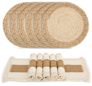 Ensemble <span class=keywords><strong>de</strong></span> napperons <span class=keywords><strong>de</strong></span> style ferme Boho faits à la main 6 tapis <span class=keywords><strong>de</strong></span> <span class=keywords><strong>table</strong></span> tissés en paille d'eau tissés décor en <span class=keywords><strong>macramé</strong></span> pour - Product Image 1