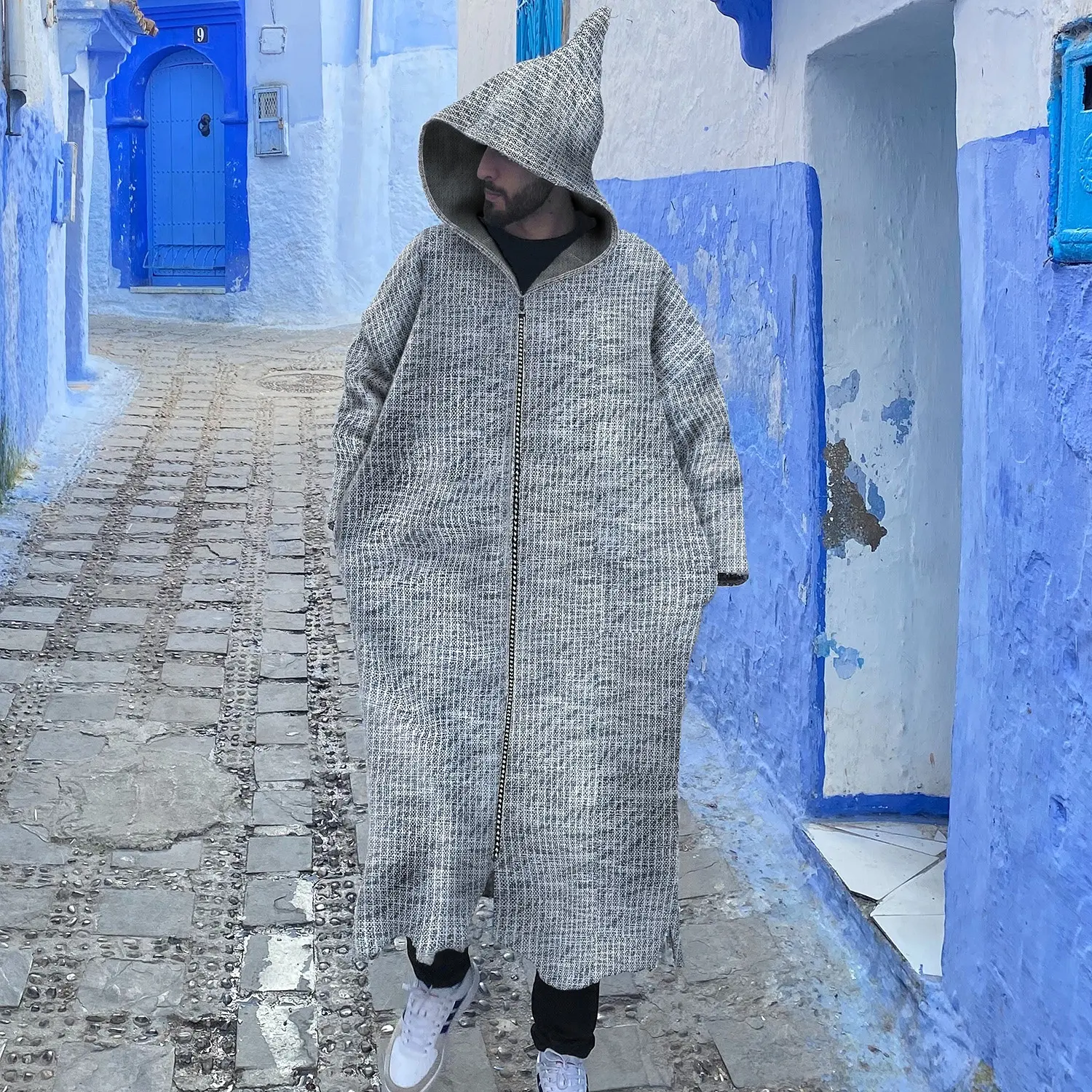 9175 Djellaba con capucha para hombres 2023 Kaftan tradicional con bolsillos para hombres musulmanes thobe Marruecos thobes ropa islámica túnica Nikkah