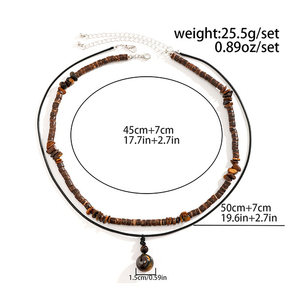 Joyería étnica para hombre, collar de cuentas de madera de cáscara de coco <span class=keywords><strong>Hip</strong></span> <span class=keywords><strong>Hop</strong></span> para hombre, Gargantilla con colgante de bola redonda Vintage, conjunto de collar, joyería - Product Image 6