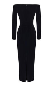 High-end <span class=keywords><strong>Boutique</strong></span> Sexy Slim Vestidos <span class=keywords><strong>Gala</strong></span> Off Shoulder 3D Flower Party Vestido de noche de terciopelo de manga larga - Product Image 3