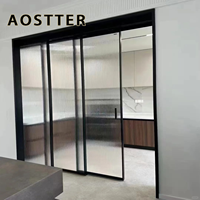 Porte de séparation en verre et aluminium AOSTTER à 4 panneaux avec système de rail coulissant télescopique, séparateur d'espace ouvert de grande taille, taille personnalisée