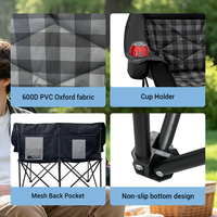 Chaise de camping pliable double, canapé deux places avec porte-gobelets, siège extérieur large et rembourré pour deux adultes