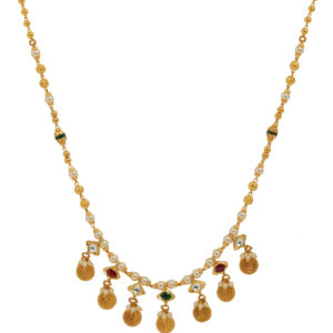 Collar Kundan Chapado en Oro con Cuentas de Perlas y Colgantes de Monedas, Piedras Rojas y Verdes, Joyería Tradicional India para Mujer - Product Image 1