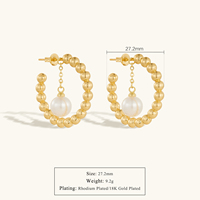 Anting-anting gantung mutiara berbahan kuningan ramah lingkungan, berlapis emas 18K, polesan tinggi FUAMAY, dengan manik-manik halus dan desain lingkaran C, kualitas tinggi.