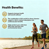 Complément de vitamine D3 + K2, 60 capsules végétales, soutient la santé des os et du système immunitaire, non-OGM, sans gluten, certifié GMP pour adultes