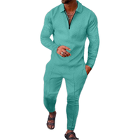 Ensemble de survêtements décontractés pour hommes, 2 pièces, avec pantalon et veste zippée à col polo, contrastant, nouvelle collection, vente en gros