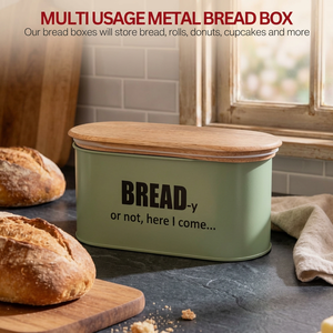 Contenedor de Pan Metálico Verde con Tapa de Madera, Hermético, a Prueba de Humedad, Caja de Pan Impresa, Contenedor de Almacenamiento de Alimentos para Cocina - Product Image 2
