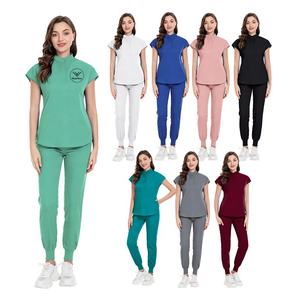 Vêtements médicaux sur mesure <span class=keywords><strong>en</strong></span> gros, ensembles de blouses médicales brunes, uniforme de travail pour infirmières, extensible, respirant, manches courtes, uniforme de médecin, uniforme de salon - Product Image 2