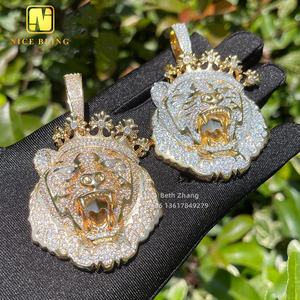 Kustom Hip Hop perhiasan 3D desain berlapis emas singa raja liontin pria es keluar perhiasan harga murah kuningan 5a CZ berlian liontin - Product Image 6