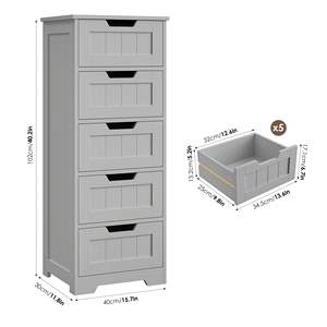 Gabinetes de Almacenamiento Modernos de Madera que Ahorran Espacio con Asas Recortadas, 5 <span class=keywords><strong>Cajones</strong></span>, Ecológicos para Sala de Estar y Dormitorio - Product Image 6