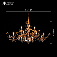 Lampu Chandelier LED Kristal Logam Emas Desain Bentuk Bunga untuk Pernikahan, Hotel, Aula Pesta, Gaya Nordik, Penerangan Plafon