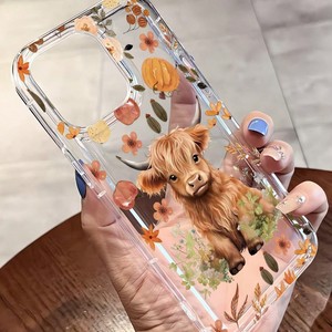 Nuova <span class=keywords><strong>Cover</strong></span> Trasparente per <span class=keywords><strong>iPhone</strong></span> 17 16 <span class=keywords><strong>Pro</strong></span> Max con Stampa di Vitello Giallo Carino, Foglie Cadute e Fiori Autunnali, con Foro Grande - Product Image 2