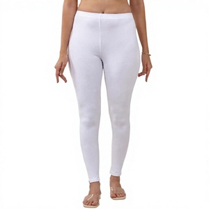 Leggings de Yoga Blancos de Cintura Alta, 100% Algodón, Cintura Elástica, Color Sólido, Estilo Simple, Transpirables, de Secado Rápido y Ecológicos - Product Image 1