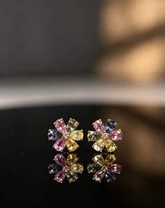 Pendientes de Oro Real de 18K Xinfly Au750 con Zafiros de Colores, Elegantes Joyas Finas para Mujer, Regalo para Mujer - Product Image 5