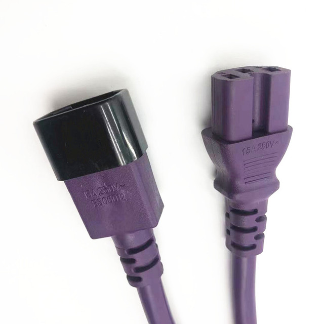 Heavy Duty AC Power Extension Cord with DC Plug IEC 320 C14 to C15 15A 125V 14AWG for Approved IP35 Protection