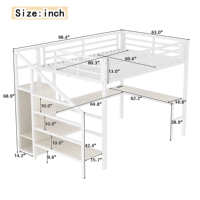 [Stock US] Lit mezzanine Queen Size avec bureau en L, armoire USB et étagère réglable – Expédition depuis l'entrepôt US – MOQ 1 ensemble