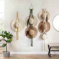 Articles de décoration intérieure en gros : Porte-chapeaux mural en macramé style bohème, support personnalisé pour chapeaux ronds