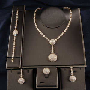 RAKOL SP400 Chinese Jeweler Luxury Shiny Zircon Round Pendant <b>Necklace</b> Jewelry Two-Piece Set for Women - Product Image 3