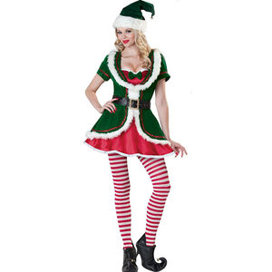 <span class=keywords><strong>Carnaval</strong></span> Père Noël Vert Elfe Costume Noël Jolly Fantaisie Fête Vert Velours Couple Robe Cosplay - Product Image 2