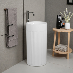 Di alta qualità Design moderno Hotel piedistallo lavabo nuovo brevettato a righe in <span class=keywords><strong>ceramica</strong></span> <span class=keywords><strong>lavandino</strong></span> in piedi tipo in nero opaco bianco - Product Image 5