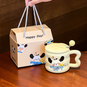 Practical <b>Ceramic</b> Mug Set with Lid and Spoon Cartoon Design Style for Business Gifts Best Friends and Girls' Birthdays - Product Image 1
