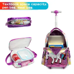 Jasminestar Set di borse da scuola per Trolley per bambini di alta qualità con ruote borse per Trolley da scuola unicorno per ragazze