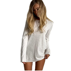 Women Casual <b>Long</b> <b>Sleeve</b> <b>T</b>-<b>Shirt</b> <b>Dress</b> Solid Round Neck Loose Mini Tee Autumn Loungewear - Product Image 1