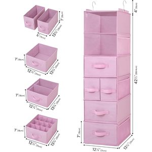 Organisateur de placard suspendu 6 étagères 5 tiroirs avec poches latérales pour le rangement des vêtements, utilisation en chambre, tissu non tissé - Product Image 3