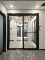 Porte coulissante double à rupture de pont thermique en aluminium robuste, coupe-vent, avec verre trempé, pour terrasse extérieure de villa