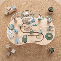 Mesa de Actividades de Madera para Bebés, Juguete Sensorial Educativo Temprano Montessori con Rodillo de Cuentas, para Niños y Niñas Pequeños