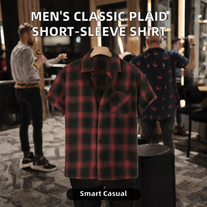 Men's Plaid Short Sleeve <b>Shirt</b> Lapel Collar Woven Summer <b>Oversized</b> Pocket <b>Flannel</b> Style - Product Image 2