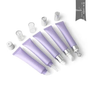 Tube cosmétique mat givré violet 20G avec tête en céramique en alliage de zinc Pompe de presse à vide en plastique pour rouge à lèvres et faux cils - Product Image 1