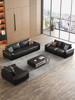 Großhandel Italienische Ledersofa-Sets für Wohnzimmermöbel. Moderne Modulare Schwarze Ledersofa-Möbelsets.