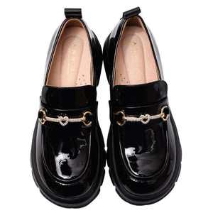 Classic Black Patent Leather <b>Slip</b>-On <b>Ladies</b> Platform Loafers with Padded Heel Lining - Product Image 3