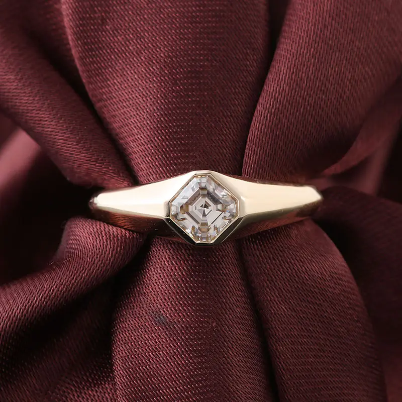 Кольцо с муассанитом в классическом стиле, огранка 5 мм, светло-желтый камень, цвет под золото 10 к, свободное Ювелирное Украшение