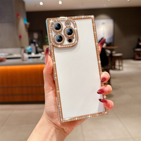 Coque de téléphone électroplaquée avec paillettes de diamant pour iPhone 13 14 15 16 Pro Max Plus, cadre souple antichoc tendance