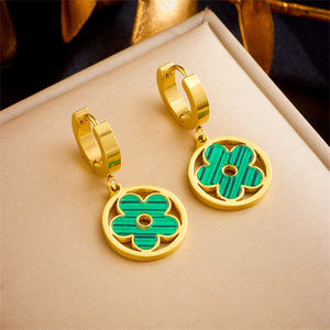 Gioielli di moda in oro placcato 18K in <span class=keywords><strong>acciaio</strong></span> inox da donna perla cuore fiore smeraldo foglia di piume orecchino <span class=keywords><strong>albero</strong></span> <span class=keywords><strong>della</strong></span> <span class=keywords><strong>vita</strong></span> orecchino - Product Image 2