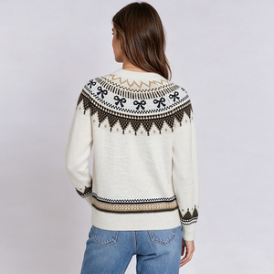 Suéter de punto con cuello redondo y lazo blanco para mujer, jersey grueso de invierno, serie The Ferri Island - Product Image 3
