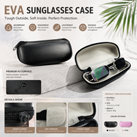 Étui à lunettes personnalisé en EVA noir, étui à lunettes imperméable noir, boîte de protection portable à fermeture éclair pour lunettes de soleil, lunettes de lecture
