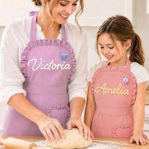 Corduroy Ruffle <b>Apron</b>, Custom Name <b>Cute</b> Cooking Baking <b>Apron</b> with Heart Pocket & Adjustable Straps, Kitchen Gifts - Product Image 2
