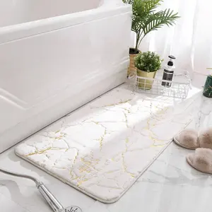 人造毛皮奢华地毯舒适浴室防滑矩形蓬松金色线条地垫