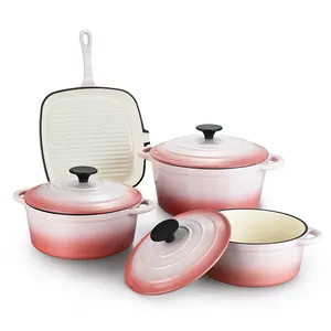 最畅销的巡航套装烤盘oem彩色6件铸铁搪瓷热砂锅锅炊具
