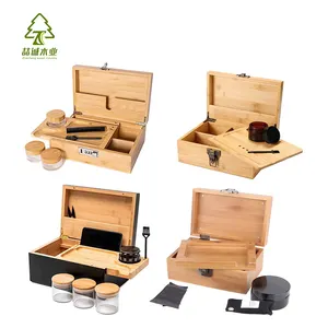 Kit combinado de caja de almacenamiento de madera personalizada con accesorios y bandeja rodante