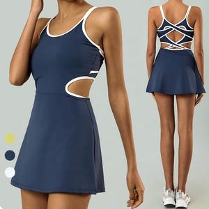 Abito da Golf da Tennis atletico <span class=keywords><strong>2</strong></span>-in-1 senza maniche da donna con bellissimi abiti da Pickleball attivi per allenamento con retro cavo con pantaloncini incorporati - Product Image 1