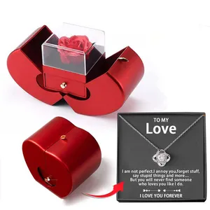 Four Leaf Clover Women'S Openwork Light Luxury Niche Eternal Life Rose Flower Chain Apple Jewelry Box NecklaceSet