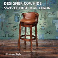 Chaise de bar haute design moderne en bois massif avec clous de saule Pivotant en cuir de vachette avec couche de tête Mobilier de restaurant élégant