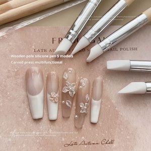 Factory-customized Hot-selling Silicone Nail <b>Carving</b> Pen Nail Embossing Pen <b>Wooden</b> Handle Multiple Styles - Product Image 2
