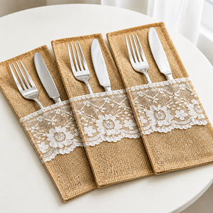 Porta Cubiertos Rústicos de Yute y Encaje, Bolsas de Yute para Cubiertos, Decoración de Mesa para Fiestas Navideñas - Product Image 2