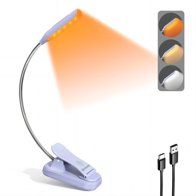 Glocusent 10Led Mini Clip on Usb Rechargeable Book Reading Light for Reading at Night With 3 Colors & 3 Brightness